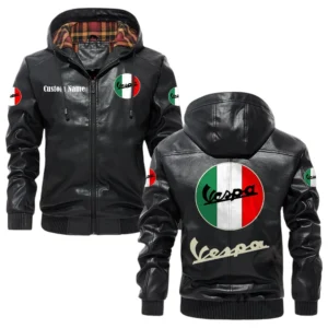 Vespa Exclusive Logo Hooded Jacket PU Leather x Durable Windproof Warm Soft Checkered Lining, Custom Name HG040425Y47JHLCT1VPA