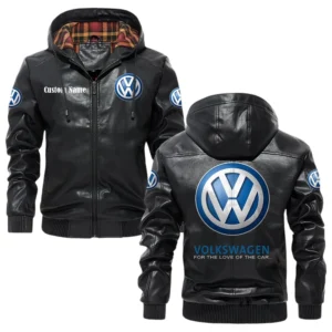 Volkswagen Exclusive Logo Hooded Jacket PU Leather x Durable Windproof Warm Soft Checkered Lining, Custom Name HG040425Y47JHLCT3VOL