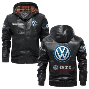 Volkswagen Gti Exclusive Logo Hooded Jacket PU Leather x Durable Windproof Warm Soft Checkered Lining, Custom Name HG040425Y47JHLCT4VOL