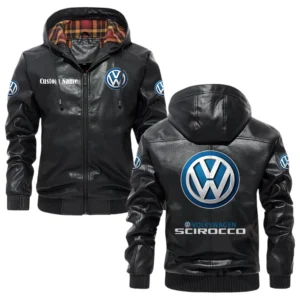 Volkswagen Scirocco Exclusive Logo Hooded Jacket PU Leather x Durable Windproof Warm Soft Checkered Lining, Custom Name HG040425Y47JHLCT6VOL