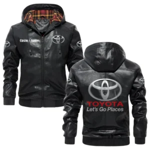Toyota Exclusive Logo Hooded Jacket PU Leather x Durable Windproof Warm Soft Checkered Lining, Custom Name HG040425Y47JHLCT7TOY