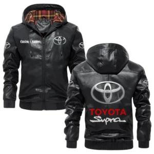 Toyota Supra Exclusive Logo Hooded Jacket PU Leather x Durable Windproof Warm Soft Checkered Lining, Custom Name HG040425Y47JHLCT9TOY