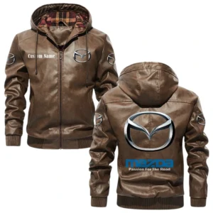 Mazda Hooded Jacket PU Leather x Durable Windproof Warm Soft Checkered Lining, Custom Name HG010425Y47JHLCT3MAZ