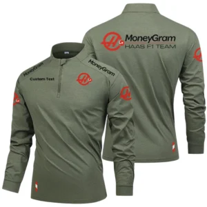 MoneyGram Haas F1 Team Racing Long Sleeve Shirt, Stand Collar Quarter Zip-up Custom Name HIDI040425Y49LMT05MGH