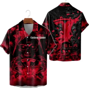Tesla Motors Limited 2025 Button Up Hawaiian Shirt All-over Print Trending This Summer, Custom Name HG050425Y7HWCT1TES