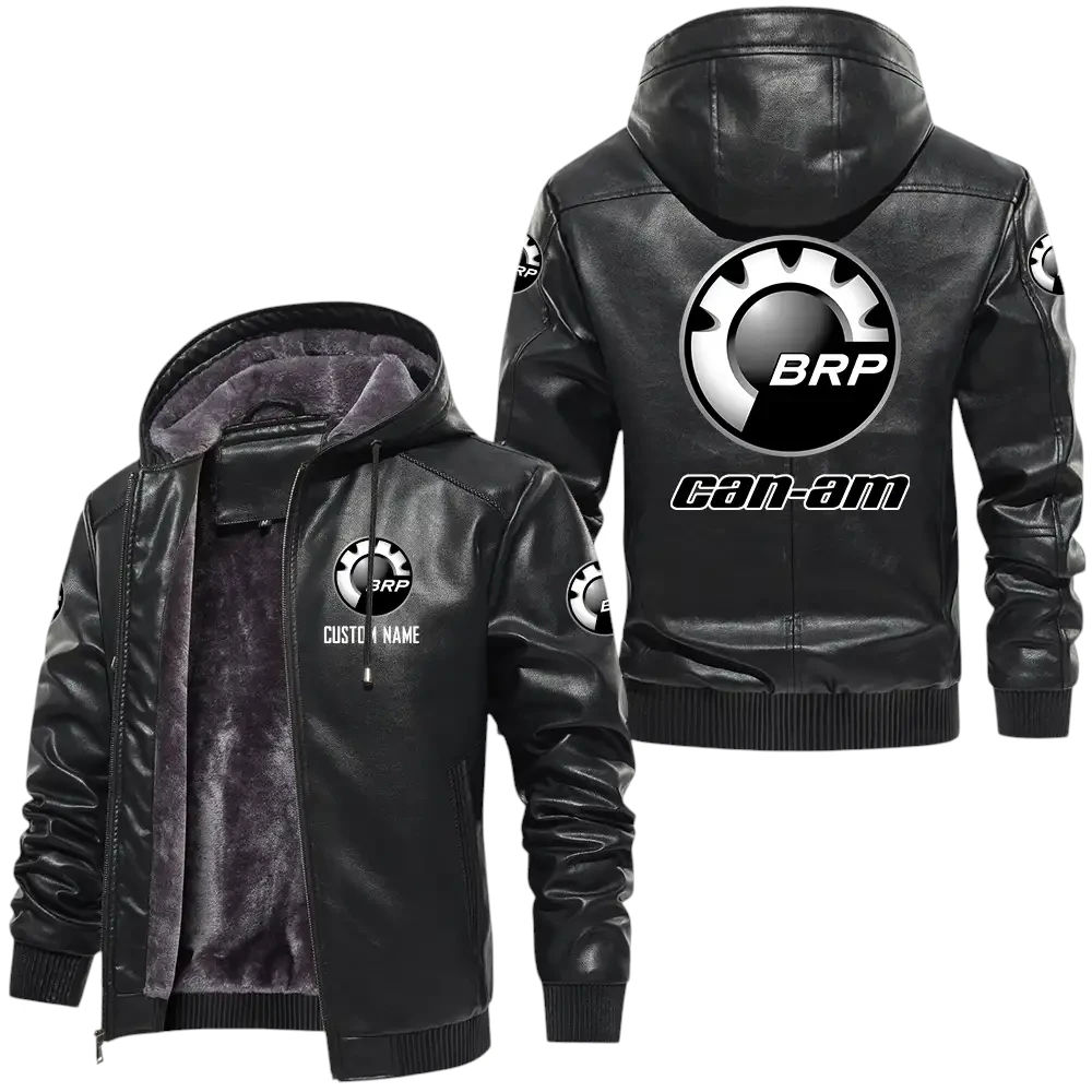 Can Am PU Leather Hooded Jacket, Mens Durable Windproof Keep Warm Soft Velvet Lined Jacket, Custom Name HG030325Y24LJH1CAE