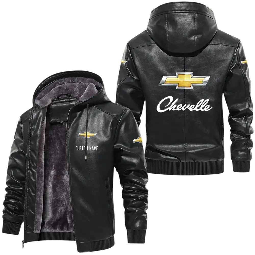 Chevrolet Chevelle PU Leather Hooded Jacket, Mens Durable Windproof Keep Warm Soft Velvet Lined Jacket, Custom Name HG030325Y24LJH1VRO