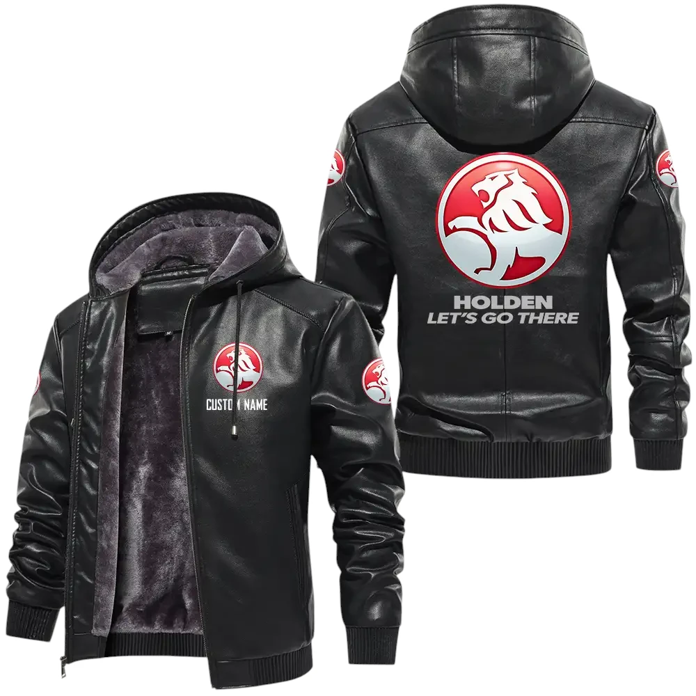 Holden PU Leather Hooded Jacket, Mens Durable Windproof Keep Warm Soft Velvet Lined Jacket, Custom Name HG040325Y24LJH1HOL