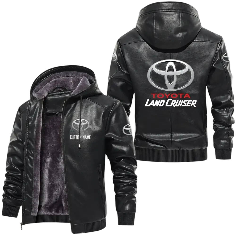 Land Cruiser PU Leather Hooded Jacket, Mens Durable Windproof Keep Warm Soft Velvet Lined Jacket, Custom Name HG040325Y24LJH1TLC
