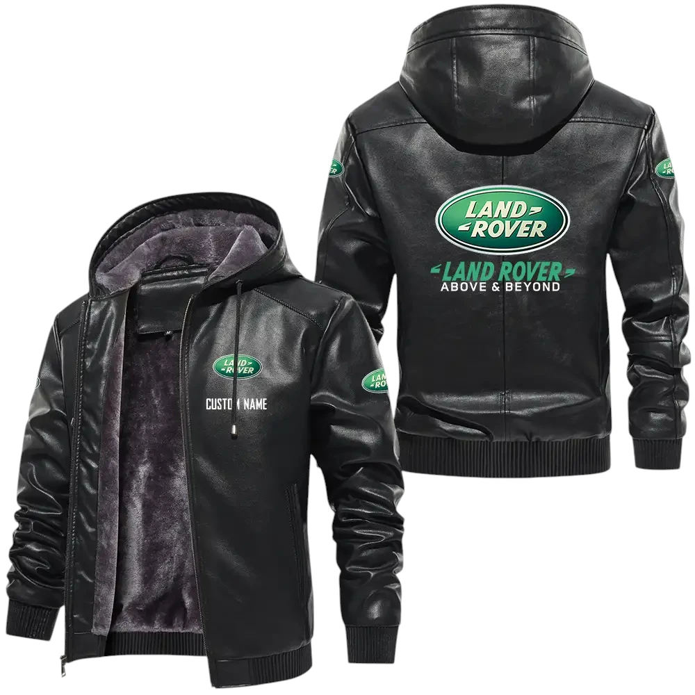 Land Rover PU Leather Hooded Jacket, Mens Durable Windproof Keep Warm Soft Velvet Lined Jacket, Custom Name HG040325Y24LJH2LAR