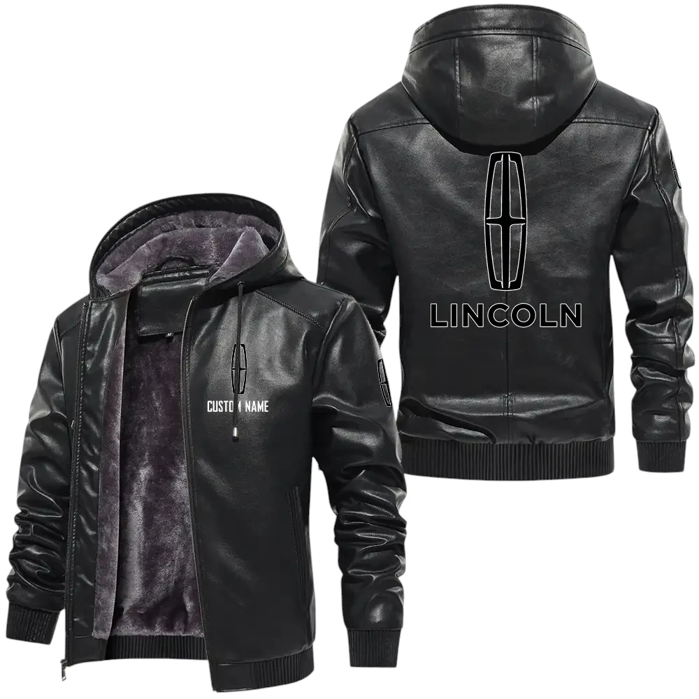 Lincoln PU Leather Hooded Jacket, Mens Durable Windproof Keep Warm Soft Velvet Lined Jacket, Custom Name HG040325Y24LJH1LIN