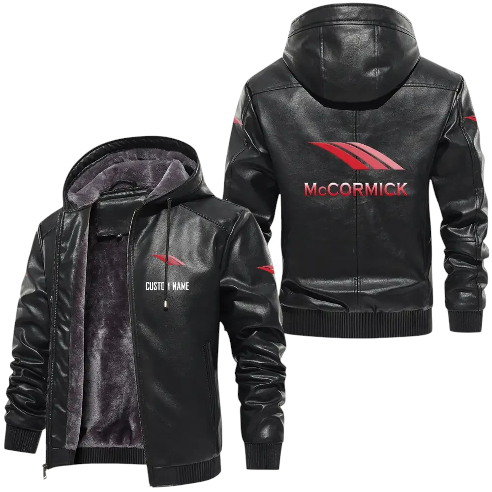 McCormick PU Leather Hooded Jacket, Mens Durable Windproof Keep Warm Soft Velvet Lined Jacket, Custom Name HG040325Y24LJH1MCC