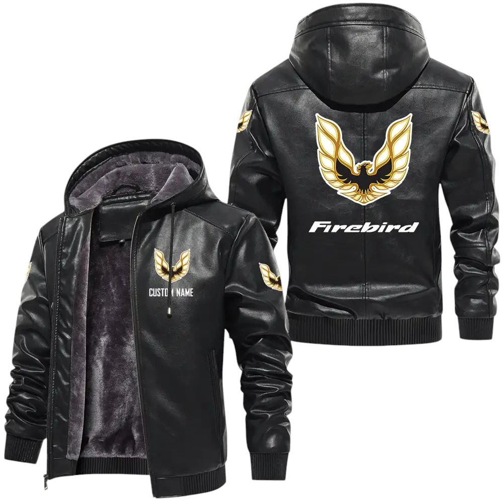 Pontiac Firebird PU Leather Hooded Jacket, Mens Durable Windproof Keep Warm Soft Velvet Lined Jacket, Custom Name HG050325Y24LJH1PFI
