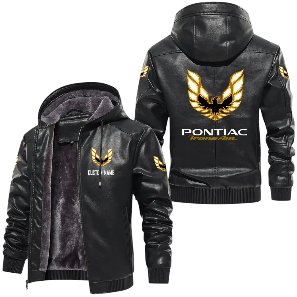 Pontiac Trans Am PU Leather Hooded Jacket, Mens Durable Windproof Keep Warm Soft Velvet Lined Jacket, Custom Name HG050325Y24LJH1PTA