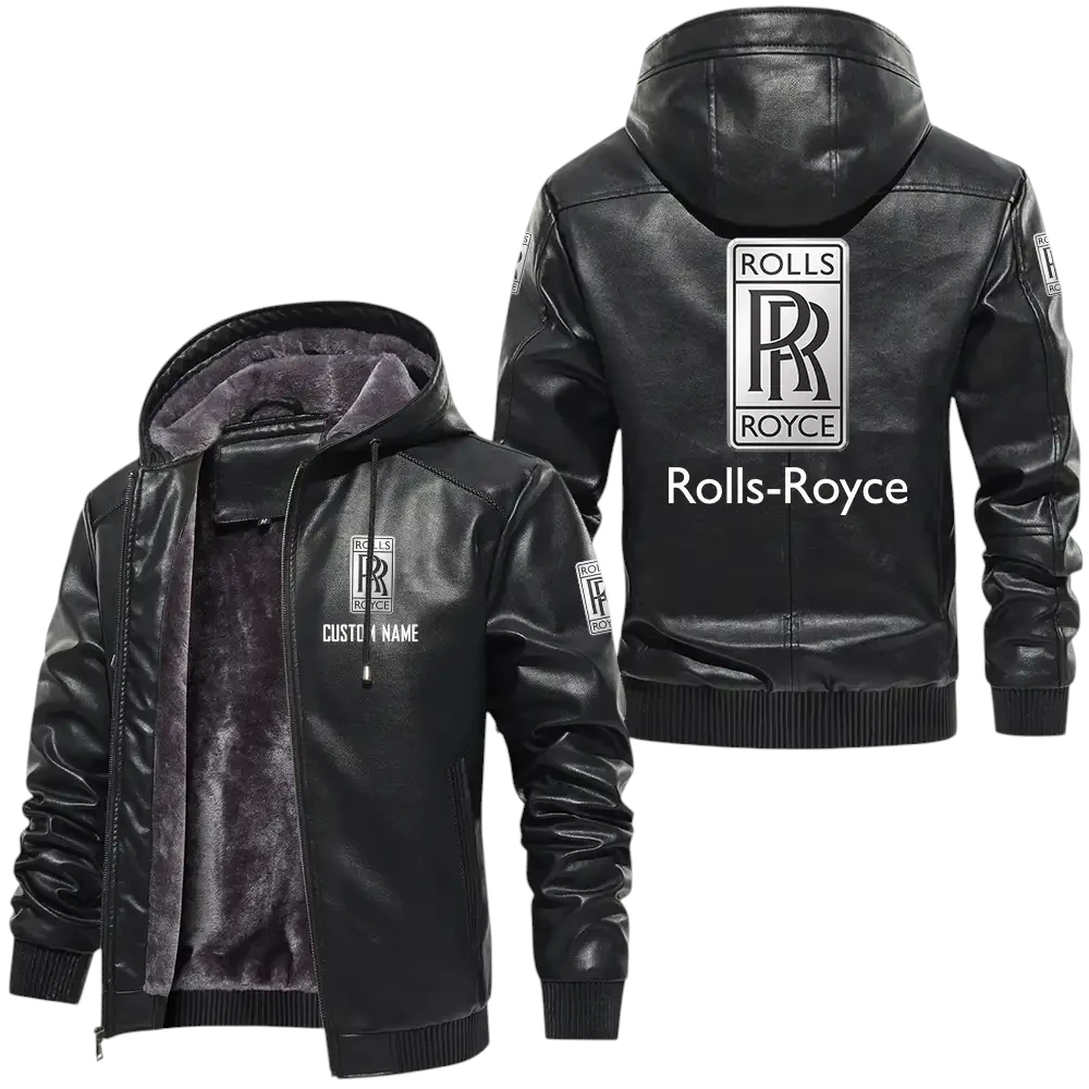 Rolls Royce PU Leather Hooded Jacket, Mens Durable Windproof Keep Warm Soft Velvet Lined Jacket, Custom Name HG050325Y24LJH1ROR