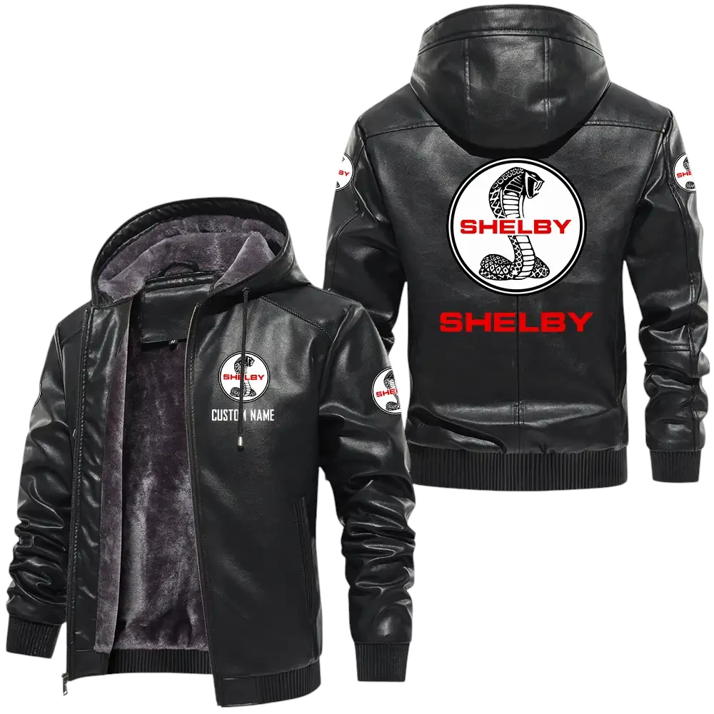 Shelby PU Leather Hooded Jacket, Mens Durable Windproof Keep Warm Soft Velvet Lined Jacket, Custom Name HG060325Y24LJH1SHE