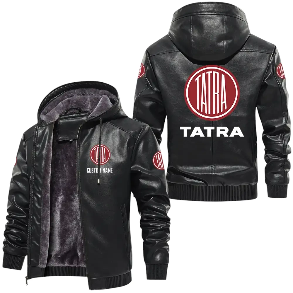 Tatra PU Leather Hooded Jacket, Mens Durable Windproof Keep Warm Soft Velvet Lined Jacket, Custom Name HG060325Y24LJH1TAT