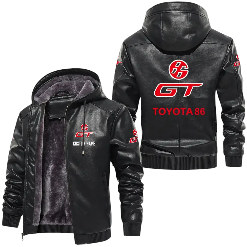 Toyota 86 PU Leather Hooded Jacket, Mens Durable Windproof Keep Warm Soft Velvet Lined Jacket, Custom Name HG060325Y24LJH1TOY