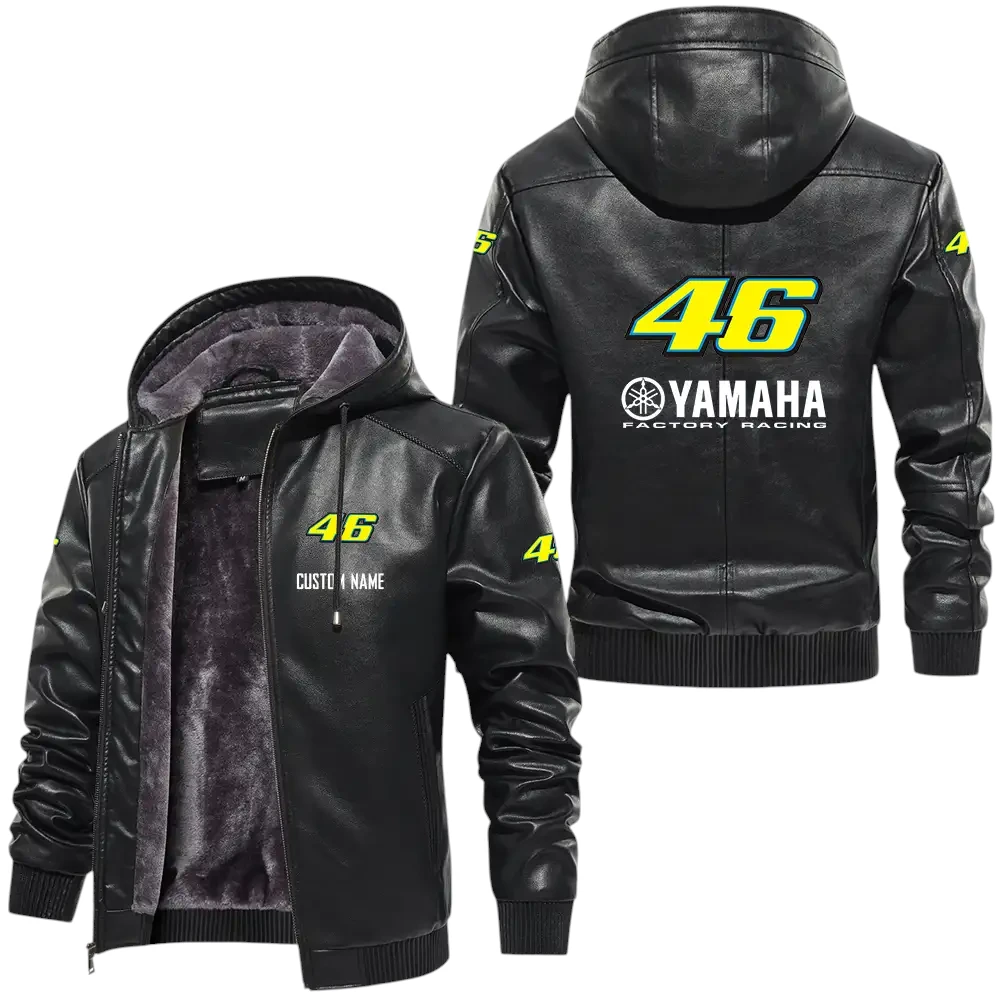 Valentino Rossi 46 PU Leather Hooded Jacket, Mens Durable Windproof Keep Warm Soft Velvet Lined Jacket, Custom Name HG060325Y24LJH1VLT