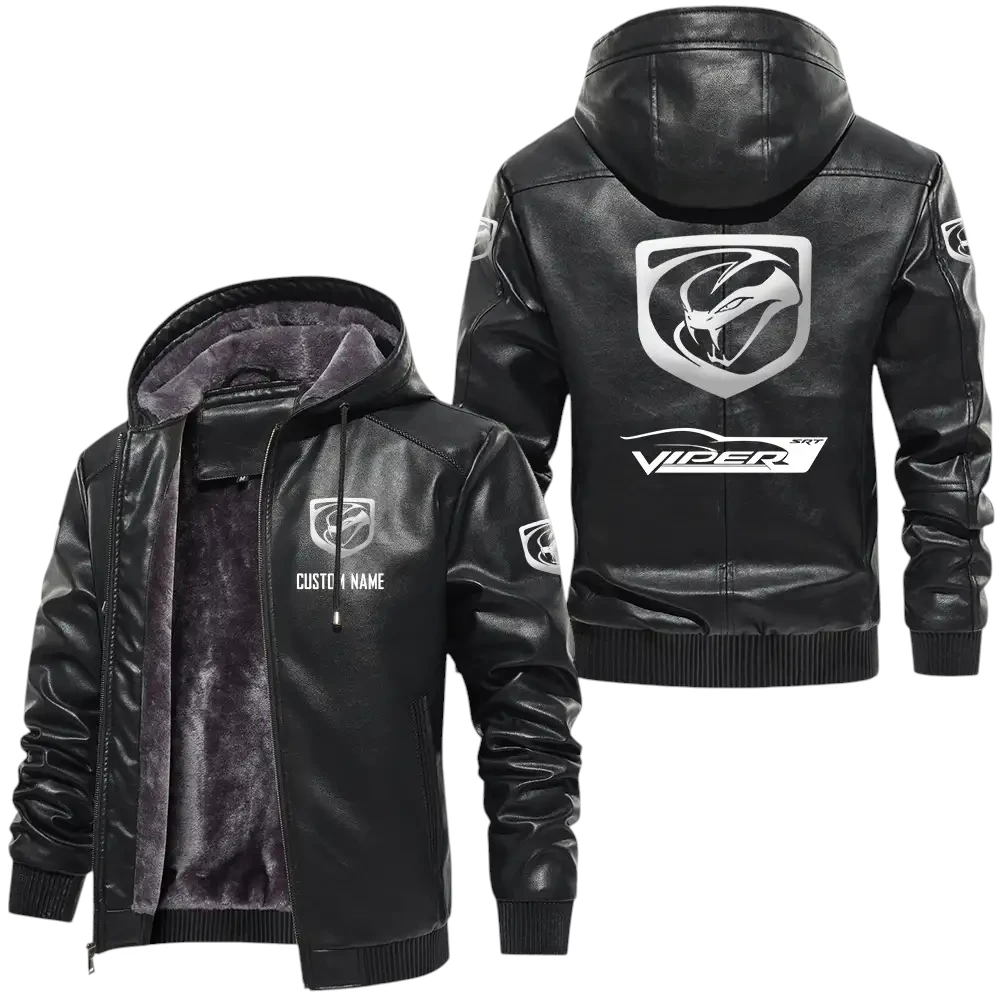 Viper PU Leather Hooded Jacket, Mens Durable Windproof Keep Warm Soft Velvet Lined Jacket, Custom Name HG060325Y24LJH1VIP