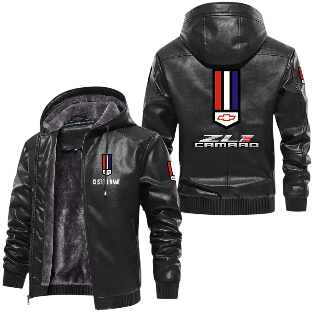 ZL1 PU Leather Hooded Jacket, Mens Durable Windproof Keep Warm Soft Velvet Lined Jacket, Custom Name HG060325Y24LJH1ZL1