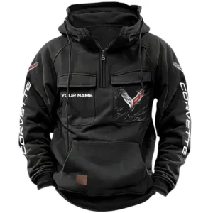 Corvette Quarter Zip Hoodie, Sports Hoodie Multi-Pockets, Custom Name HG070525Y41HJRCT2COR