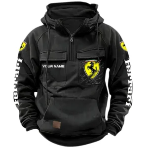 Ferrari Quarter Zip Hoodie, Sports Hoodie Multi-Pocket, Custom Name HG090525Y41HJRCT1FER