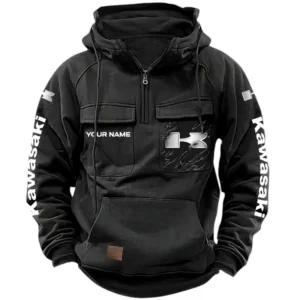 Kawasaki Quarter Zip Hoodie, Sports Hoodie Multi-Pockets, Custom Name HG130525Y41HJRCT1KAM