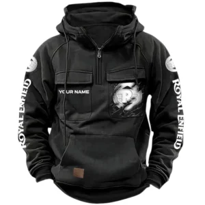 Royal Enfield Quarter Zip Hoodie, Sports Hoodie Multi-Pockets, Custom Name HG170525Y41HJRCT1ROY