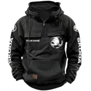 Skoda Quarter Zip Hoodie, Sports Hoodie Multi-Pockets, Custom Name HG290525Y41HJRCT1SKO