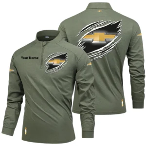 Chevrolet Long Sleeve Shirt, Stand Collar Quarter Zip-up Custom Name HIDI120525Y49LMT05CRL