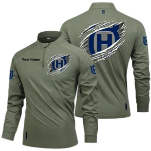 Husqvarna Motorcycles Long Sleeve Shirt, Stand Collar Quarter Zip-up Custom Name HIDI130525Y49LMT05HUM