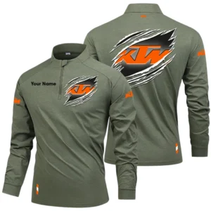 Red Bull KTM Factory Racing Long Sleeve Shirt, Stand Collar Quarter Zip-up Custom Name HIDI140525Y49LMT05KTM