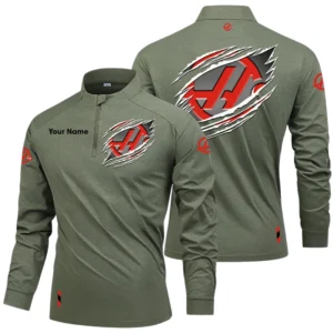MoneyGram Haas F1 Team Racing Long Sleeve Shirt, Stand Collar Quarter Zip-up Custom Name HIDI140525Y49LMT05MGH