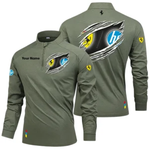 Scuderia Ferrari HP Racing Long Sleeve Shirt, Stand Collar Quarter Zip-up Custom Name HIDI140525Y49LMT05SF1