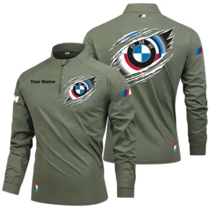 BMW M Motorsport Racing Long Sleeve Shirt, Stand Collar Quarter Zip-up Custom Name HIDI150525Y49LMT05BMM