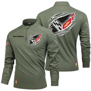 Corvette Racing Long Sleeve Shirt, Stand Collar Quarter Zip-up Custom Name HIDI150525Y49LMT05COV