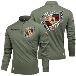 Porsche Motorsport Racing Long Sleeve Shirt, Stand Collar Quarter Zip-up Custom Name HIDI150525Y49LMT05POM