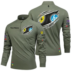 Scuderia Ferrari HP Racing Long Sleeve Shirt, Stand Collar Quarter Zip-up Custom Name HIDI140525Y49LMT052SF1