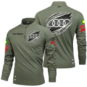 Audi Sport Racing Long Sleeve Shirt, Stand Collar Quarter Zip-up Custom Name HIDI150525Y49LMT05AUS2