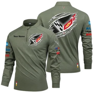 Corvette Racing Long Sleeve Shirt, Stand Collar Quarter Zip-up Custom Name HIDI150525Y49LMT05COV2