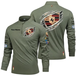 Porsche Motorsport Racing Long Sleeve Shirt, Stand Collar Quarter Zip-up Custom Name HIDI150525Y49LMT05POM2