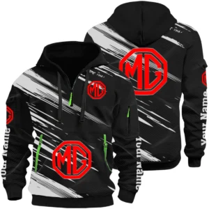 MG Cars Half Zip Hoodie All Over Prints, Multi-Pockets Custom Name HIHI180625Y26QZ3HMGC