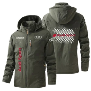 Audi Sport Racing Windbreaker Jacket Hooded Warm Lining Waterproof Custom Name