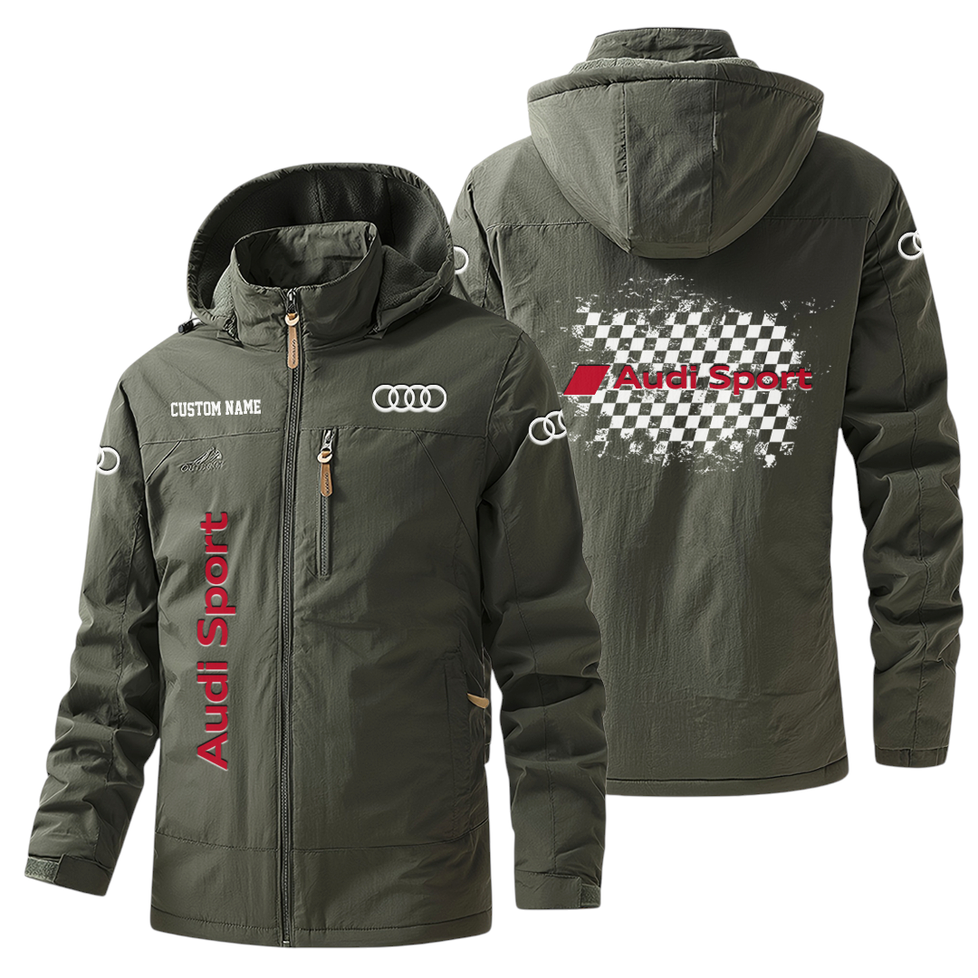 Audi Sport Racing Windbreaker Jacket Hooded Warm Lining Waterproof Custom Name Audi Sport Racing Windbreaker Jacket Hooded Warm Lining Waterproof Custom Name
