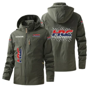 HRC Honda Racing Windbreaker Jacket Hooded Warm Lining Waterproof Custom Name