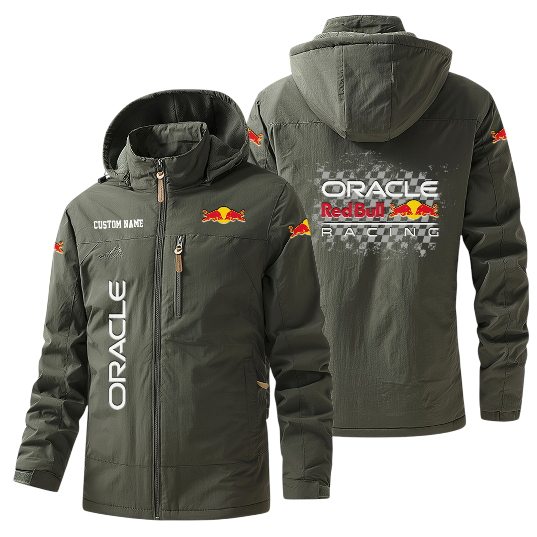 Oracle Red Bull Racing Windbreaker Jacket Hooded Warm Lining Waterproof Custom Name Oracle Red Bull Racing Windbreaker Jacket Hooded Warm Lining Waterproof Custom Name