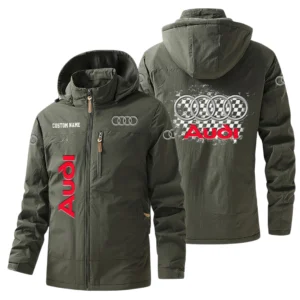 Audi Windbreaker Jacket Hooded Warm Lining Waterproof Custom Name