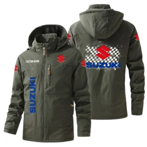Suzuki Motor Windbreaker Jacket Hooded Warm Lining Waterproof Custom Name