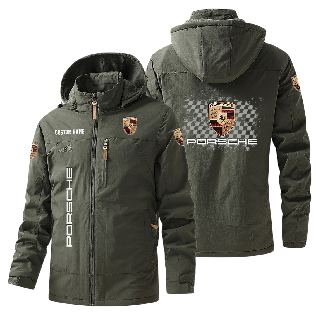 Porsche Windbreaker Jacket Hooded Warm Lining Waterproof Custom Name Porsche Windbreaker Jacket Hooded Warm Lining Waterproof Custom Name